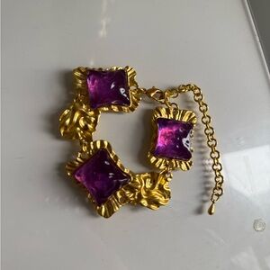 Gold-Tone Bracelet with Purple Glass Cabochons